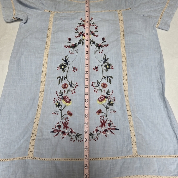 Praire Shirt Embroidered Light Blue Tunic Top Youthful - Picture 12 of 15